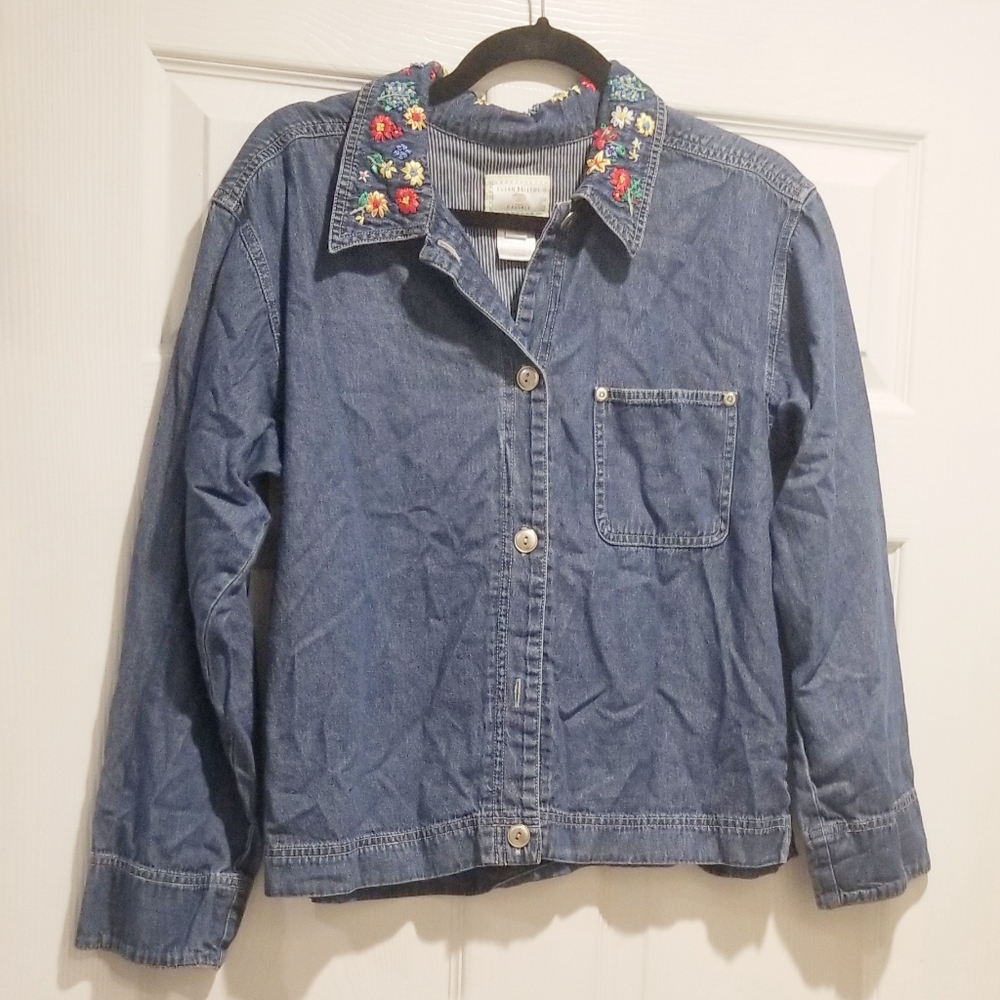 SUSAN BRISTOL embroidered denim jacket flo…